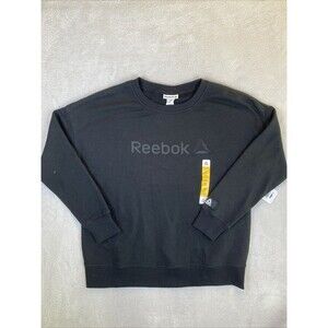 Reebok Women's Black Purpose Sweatshirt Size L Large Crew Neck Blackout Logo NEW